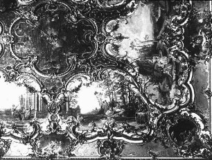 Brühl, Schloss Augustusburg, Paradeschlafzimmer des Großen Neuen Appartements, Gesamtentwurf: J. C. Schlaun, F. de Cuvilliés; Stuck: Giuseppe Artario; Malerei nach Stichen von Antoine Watteau und Nicolas Lancrets