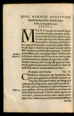 Divi Aurelii Augustini Confessionum liber duodecimus.