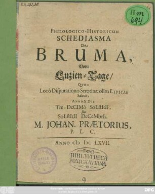 Philologico-Historicum Schediasma De Bruma