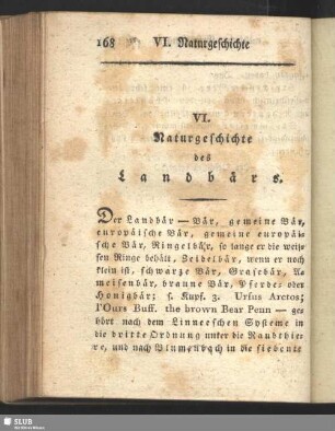 VI. Naturgeschichte des Landbärs