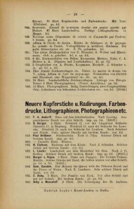 Neuere Kupferstiche u. Radirungen. Farbendrucke, Lithographieen, Photographieen etc.