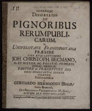 Dissertatio De Pignoribus Rerumpublicarum