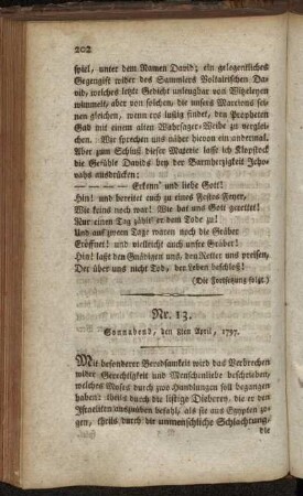 Nr. 13. Sonnabend, den 8ten April, 1797. - Nr. 14. Sonnabend, den 22sten April, 1797.