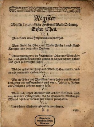 Chur Fürstlicher Pfaltz Forst- und Wald- auch Weyd-Wercks und Fischerey-Ordnung