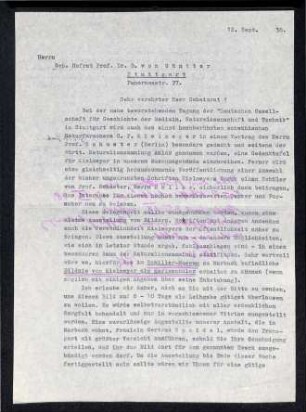 Schreiben Max Rauther an Otto von Güntter