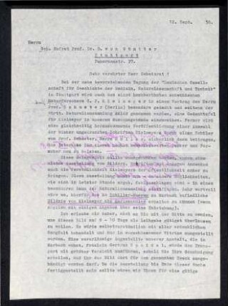 Schreiben Max Rauther an Otto von Güntter