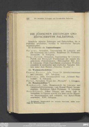 Die Jüdischen Zeitungen Und Zeitschriften Palästinas.