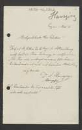 Brief von Antonín Hansgirg an Jakob Singer