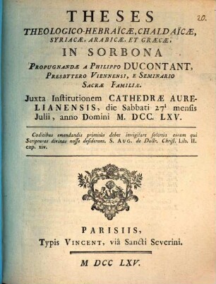 Theses theologico-Hebraicae, Chaldaicae, Syriacae, Arabicae et Graecae