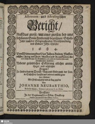 Astronom- und Astrologischer Bericht