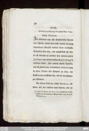XVIII. Im Lager zu Studenz, den 24sten Sept. 1745.