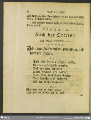 Cantata Nach der Oration. Text Psalm CXXXIV. v. 2.