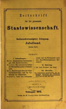 Zeitschrift für die gesamte Staatswissenschaft : ZgS = Journal of institutional and theoretical economics. 26, 26. 1870