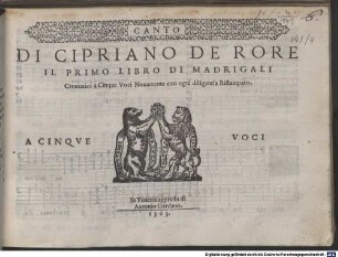 DI CIPRIANO DE RORE IL PRIMO LIBRO DI MADRIGALI Cromatici a Cinque Voci
