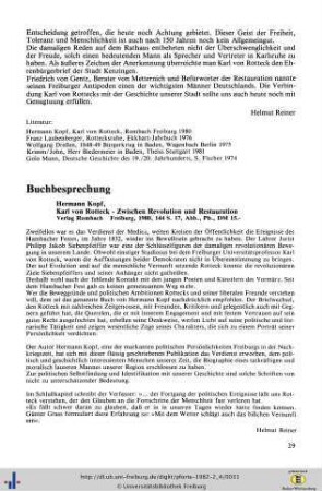 Buchbesprechung zu Herman Kopf: Karl von Rotteck – Zwischen Revolution und Restauration