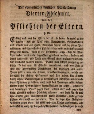 Der evangelischen Schulordnung Vierter Abschnitt, von den Pflichten der Eltern