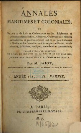 Annales maritimes et coloniales. Partie 2. [2]. 1817