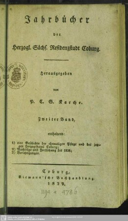 2: Jahrbücher der Herzoglich Sächsischen Residenzstadt Coburg
