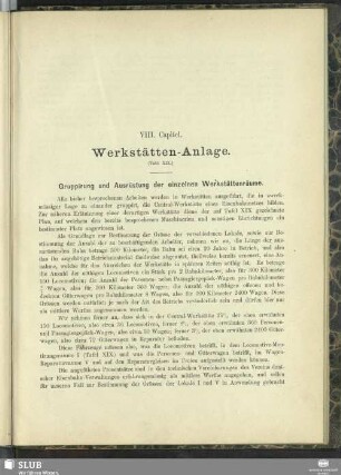 VIII. Capitel. Werkstätten-Anlage