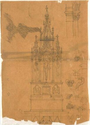 Schmidt, Friedrich von; Skizzen und Pläne - Teilgrundrisse; Altar ? (Ansicht), Detail); Architekturglied (Detail)