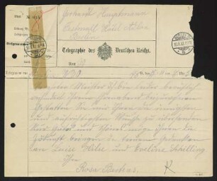 Brief von Rosa Bertens an Gerhart Hauptmann