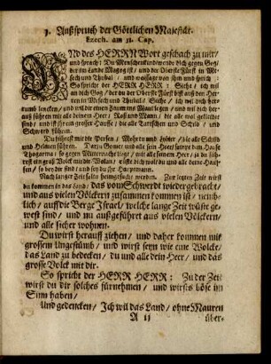 1. Ausspruch der Göttlichen Majestät. Ezech. am 38. Cap.
