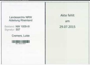 Entnazifizierung Luise Cremers , geb. 23.01.1882 (Geschaeftsinhaberin)