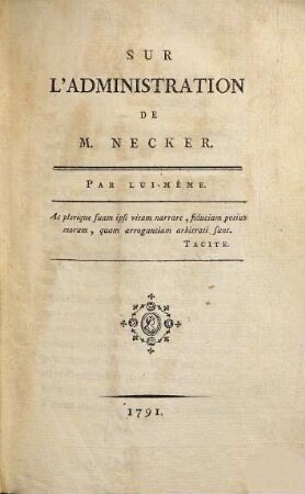 Sur l'Administration De M. Necker