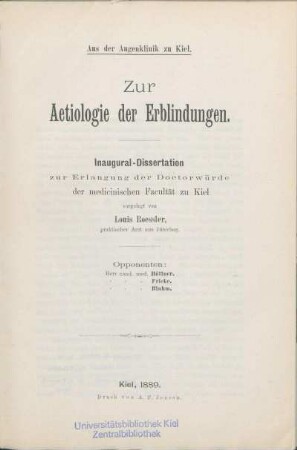 Zur Aetiologie der Erblindungen