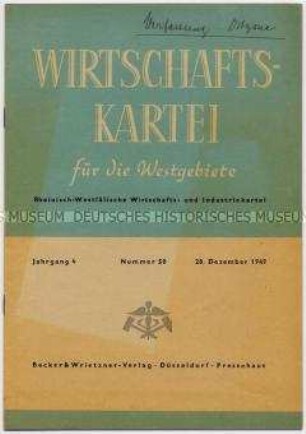 Fachzeitschrift "Wirtschaftskartei für die Westgebiete" u.a. mit der Verfassung der DDR