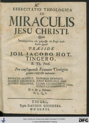 [1]: Exercitatio Theologica De Miraculi Jesus Christi: Exercitatio Theologica De Miraculis Jesus Christi