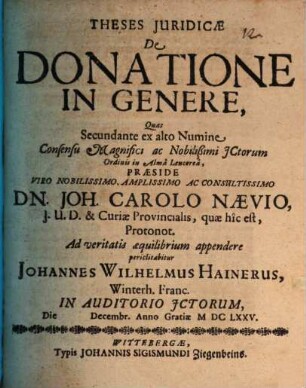 Theses iur. de donatione in genere