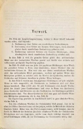 Die Fehlerausgleichung nach Mittelgrössen : Inaug.-Diss.