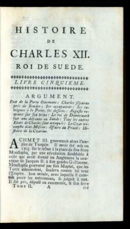 Histoire De Charles XII. Roi De Suede. Livre Cinquiéme.
