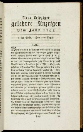 61stes Stück. Den 2ten August.