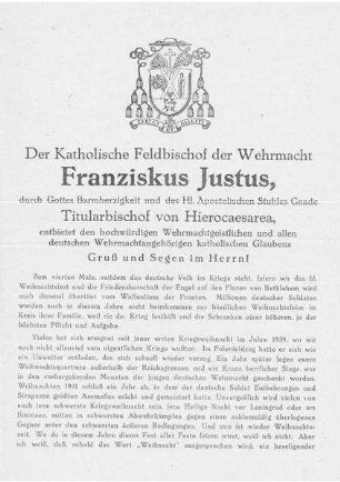 Hirtenbrief des Katholischen Feldbischofs der Wehrmacht zum Advent 1942