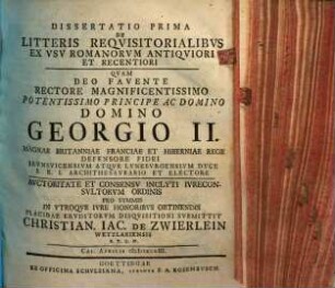 Dissertatio ... De Litteris Requisitorialibus Ex Usu Germanorum Antiquiori Et Recentiori, Prima