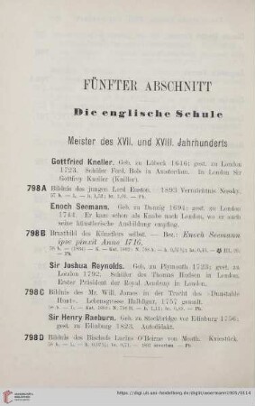 Fünfter Abschnitt: Die englische Schule (Nr. 798 A - 798 D)