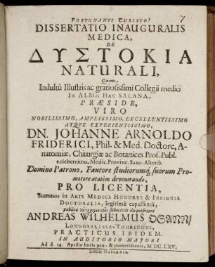 Dissertatio Inauguralis Medica, De Dystokia Naturali