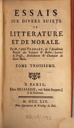 Essais Sur Divers Sujets De Litterature Et De Morale, 3