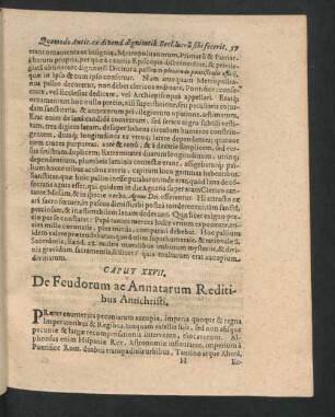 Caput XXVII. De Feudorum ac Annatarum Reditibus Antichristi.