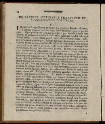 De Ratione Aestimandi Libertatem Et Aequalitatem Politicam.