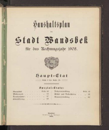 1908: Haushaltsplan der Stadt Wandsbek