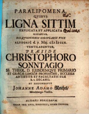 Paralipomena, quibus ligna sittim explicata et applicata sistuntur