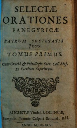 Selectae Orationes Panegyricae Patrum Societatis Jesu, 1