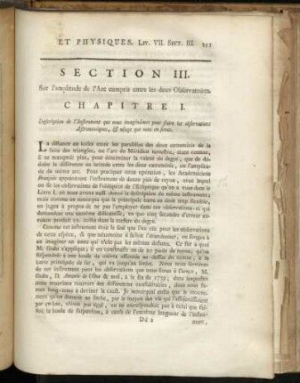 Section III. Sur l´amplitude de l´Arc compris entre les deux Observatoires.