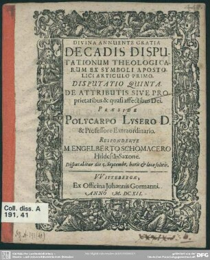 5: De attributis sive proprietatibus & quasi affectibus Dei