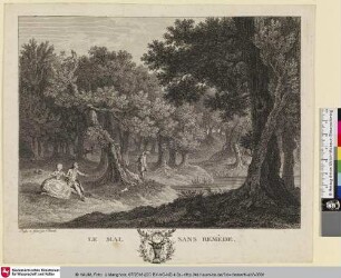 LE MAL SANS REMÈDE. [Pärchen sitzt am Ufer eines, durch einen Wald laufenden, Baches; eine weitere Person läuft den Bach entlang]