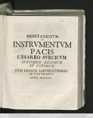 10: Meditationvm Ad Instrvmentvm Pacis Cæsareo-Svecicvm Specimen ...