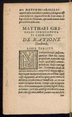 Matthaei Gribaldi ... De Ratione Studendi, Liber Tertius.